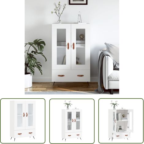 The Living Store Buffet haut blanc 69,5x31x115 cm bois d'ingénierie - Buffet Design Moderne - Meuble Rangement - Armoire Blanche - Buffet Cuisine - Mobilier Salon (1/5)