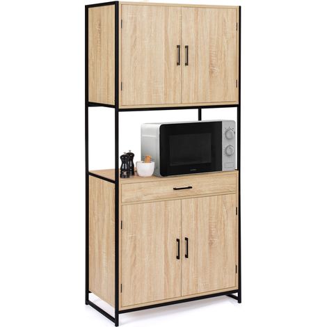 Idmarket – Buffet de cuisine 80 cm DETROIT – meuble bas 4 portes – tiroir – métal noir et panneaux mélaminés – dimensions L.80 x l.40 x H.176.5 cm