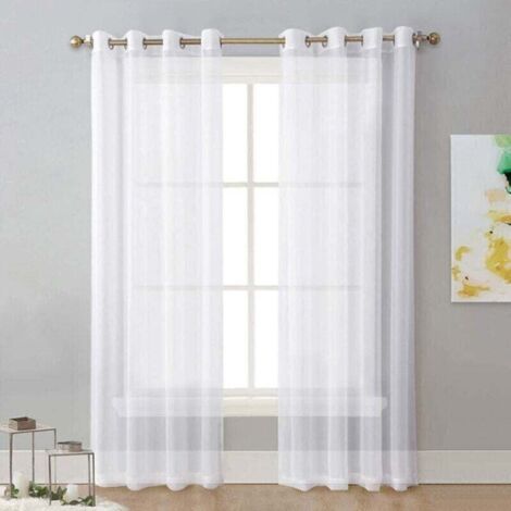 Pair Rideau en tulle creux semi-occultant blanc 132 x 240 cm, deux pièces (1/4)