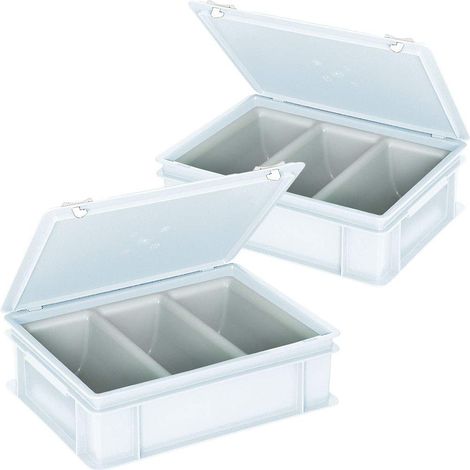 BRB Lot de 2 boîtes à couverts Euro, avec 3 compartiments - Dimensions : 400 x 300 x 130 mm - Contenu de chaque pavillon : environ 2 l - Blanc