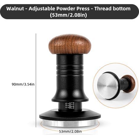 Tampoir pour café 53mm avec base en acier 304, force calibrée à 30lbs et manche ergonomique en bois de noyer (1/5)