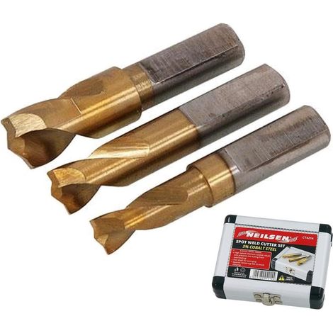 Neilsen 3pc Spot Weld Drill Bits HSS Titanium Coated Cobalt Spot Cutter Set (1/2)