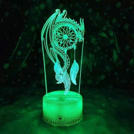 Lampe de table/bureau attrape-rêves 3D à effet clochette, illusion d'optique LED, 7 couleurs changeantes, interrupteur tactile, base plate en ABS, câble USB (1/4)