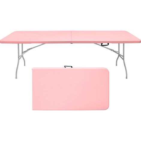 Mesa plegable portátil 244 x 76 x 73,6 cm con asa, rosa DESVIAE (1/5)