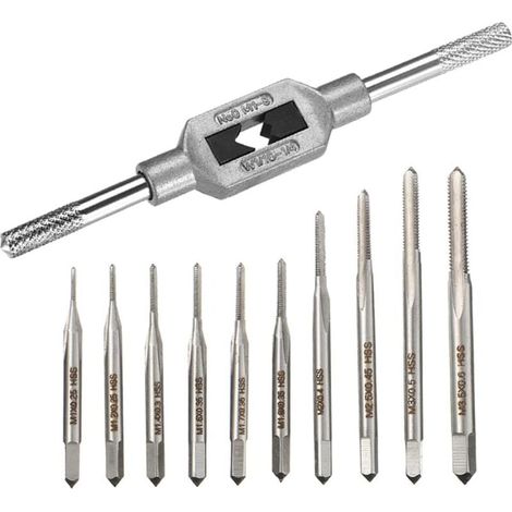Juego de 10 machos y terrajas micrométricos, broca mini M1-M3.5, macho, herramienta de roscado, herramienta de roscado de tornillos con destornillador ajustable para zurdos, M1-M8 (1/4)