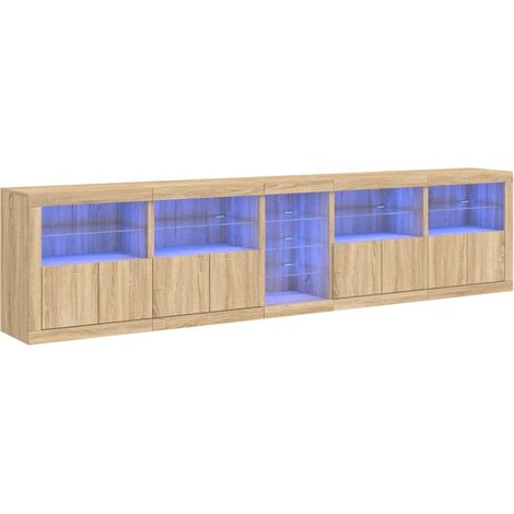 Aparador buffet cómoda armario mueble organizador cocina salón salón con luces LED sonoma 283 x 37 x 67 cm marrón 020029956