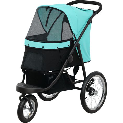 Poussette pour chiens et chats pliable en un clic avec panier de rangement turquoise
