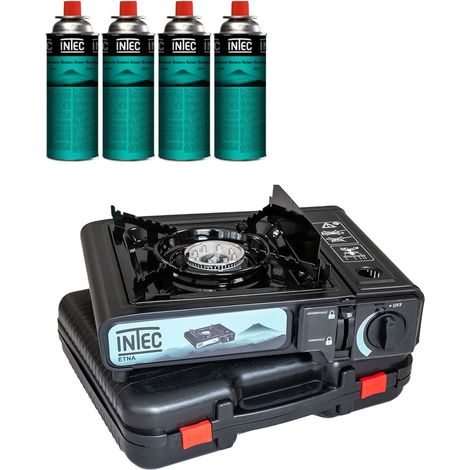 Réchaud à gaz 2200W + 4 Cartouches gaz butane Camping Road trips Piezo Mallette Etna INTEC (1/5)