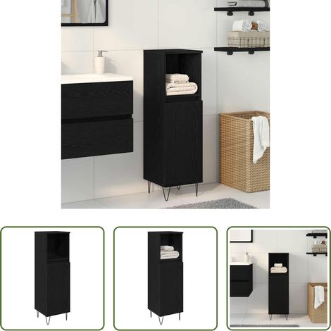 vidaXL Schwarz Eichen-Optik -  Badezimmerschrank mit Tür Schwarz Eichen-Optik 30 x 30 x 100 cm (1/5)