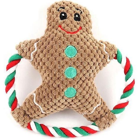 Quietschspielzeug für Hunde zu Weihnachten, Lebkuchenmann-Plüschtier zum Kauen, Seilspielzeug für kleine und große Hunde.