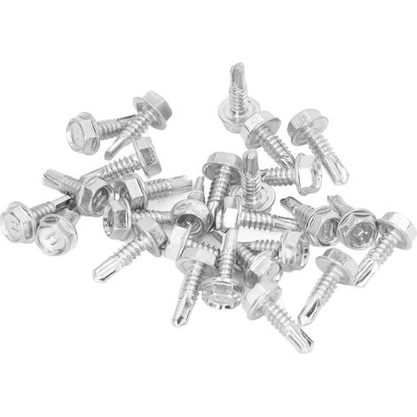 250 vis autoperceuses en acier au carbone zingué blanc, M4,8 x 16 mm, pour métal, acier, rondelle hexagonale (1/4)