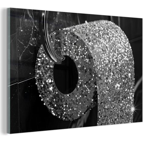 TABLEAU EN PLEXIGLAS WC - Papier hygiénique - Noir et blanc - Paillettes Tableau Décoration Murale 60x40 (1/5)