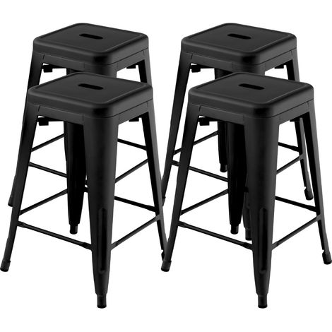 Set di 4 Sgabelli da bar senza schienale 61cm, Sgabelli in metallo impilabili con poggiapiedi per cucina Nero (1/5)