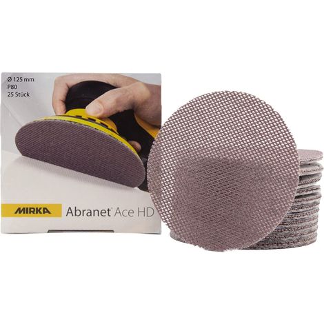 Mirka Abranet Ace HD Dischi a rete Ø 125 mm a strappo, grana P80, 25 pz, AH23202580, Per eccentrici e levigatrici da 125 mm, Per levigare superfici dure, legno, stucco, vernice, metallo (1/5)