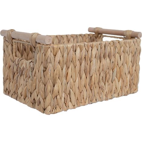 Handgefertigter Aufbewahrungskorb aus Stroh, rechteckiger Korb aus Gartenschlauchstroh, 33 x 21 x 15 cm, natürlicher Weidenkorb für Kleidung, Obst und Gemüse - handgefertigt