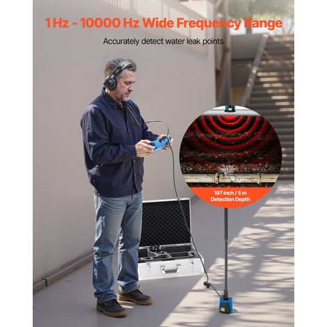 Détecteur de Fuite Eau Canalisations Souterraines Extérieur Profondeur 5 m, 1-10000 Hz, Écran Tactile LCD, avec Capteur Moyen et Gr… (1/5)