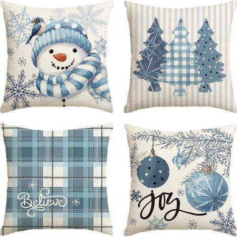 Taie d'oreiller de noël joyeux flocon de neige d'hiver, taie d'oreiller à carreaux de buffle d'hiver pour arbre de noël 45x45CM (1/5)