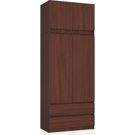 Armoire avec surmeuble AKORD S90 Wengé 90 cm 2 portes 2 tiroirs façade Wengé 6 étagères 90x51x234 cm