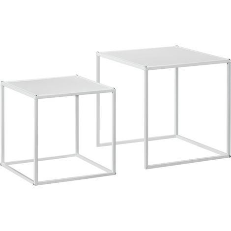 Set 2 Tavolini da Caffè Impilabili Quadrati in Acciaio Bianco (1/5)
