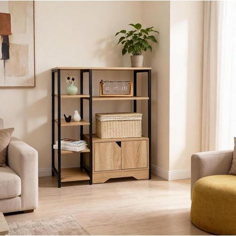 2-in-1-Regal, kompakter Stauraumschrank, 80 x 35 x 97 cm, heller Eichenlook OKMYHOME (1/5)