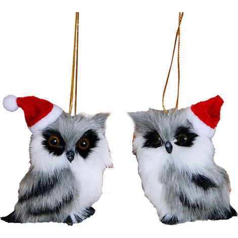 Realistische Eule in 2 Teilen, Tiermodell, Dekoration für Weihnachtsbaum oder Party (mit Hut und Anhänger, grau, zweiteilig) (1/2)