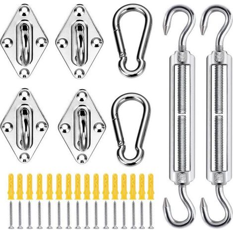 Kit de Fixation pour Voile d\'Ombrage - Inoxydable - Installation Sécurisée - Carré