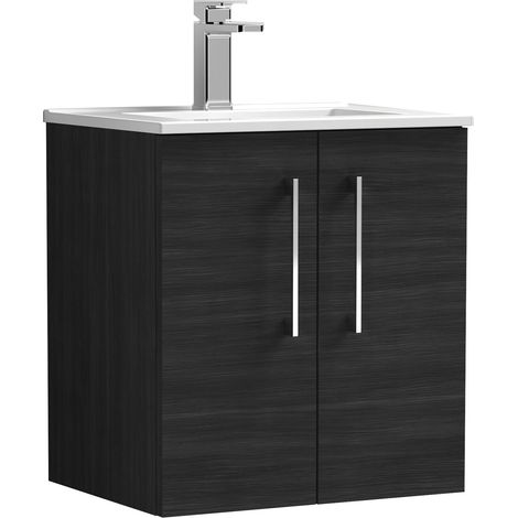 Nuie Arno Wall Hung 2-Door Vanity Unit with Basin-2 500mm Wide - Black Woodgrain (1/5)