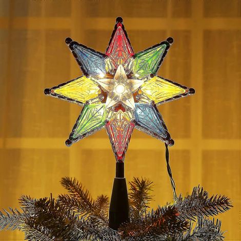 Étoile de Noël pour sapin. Étoile lumineuse double face de 20 cm. 8 branches multicolores. (1/5)