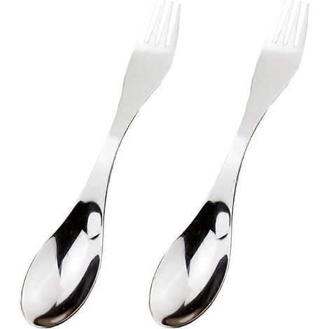 Fourchette et cuillère légères à double tête en acier inoxydable, un indispensable du camping, ensemble de 4 pièces (1/5)