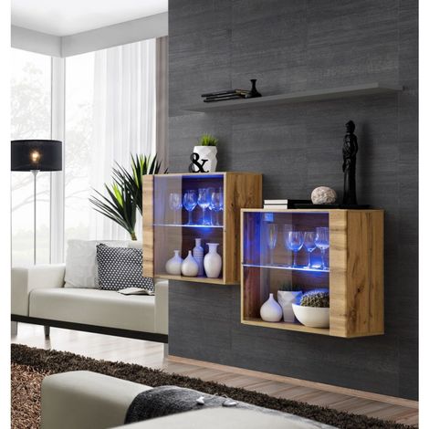 Commode - Switch SB III - 2 vitrines LED - 1 étagère - Bois et graphite - Modèle 1 - Livraison gratuite