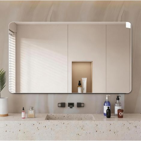 Espejo de baño mural 100 x 60 cm sin marco, horizontal/vertical, plateado DESVIAE (1/5)