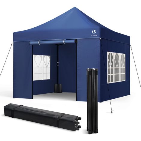 VOUNOT® Pavillon 3x3m, Wasserdichter Faltpavillon, Faltbar Partyzelt mit 4 Seitenteilen, 4 Sandsäcke, Blau