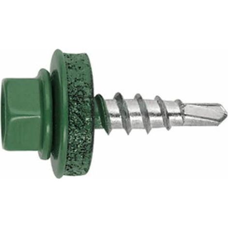 25 vis autoperceuses, tête hexagonale 8 vert mousse 4,8 x 28 mm zingué spécial bac acier - AFVE144828 - Index (1/4)