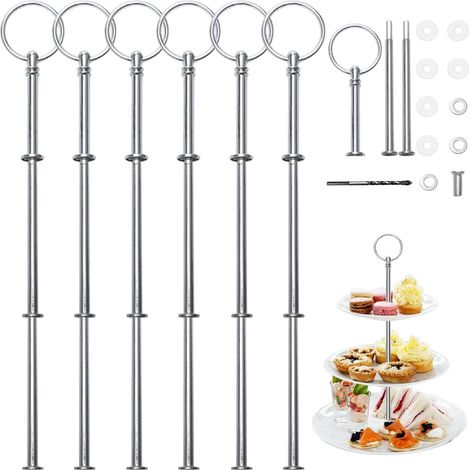 Cake Stand Posts - Zinc Alloy - For Triple-Tier or Double-Tier Cake Display - Silver - 6 Pieces (1/5)