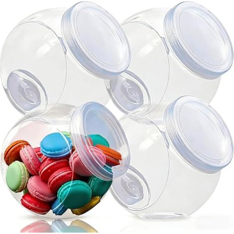 Lot de 4 bocaux à bonbons, bocaux à biscuits, bocaux à bonbons avec couvercles, bocaux à bonbons en plastique pour buffet et table de fête, conteneurs de buffet de bonbons, bocaux à biscuits, (1/5)