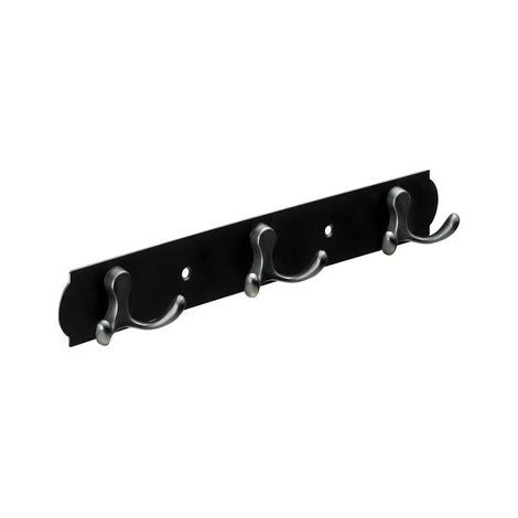 Hettich Hakenleiste Edelstahl 3-reihig 3,8 x 28 cm schwarz/silber