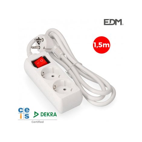Base Múltiple con 2 Tomas t/tl 10/16A Schuko + Interruptor 1,5m 3x1,5mm EDM