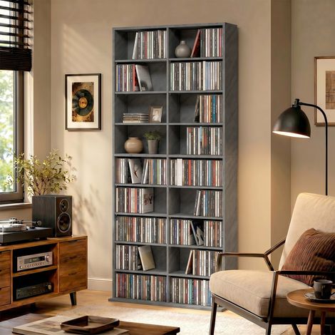 Rangement CD DVD 18 Compartiments, Multimédia, 78,5x24x175 cm, Gris Clair (1/5)