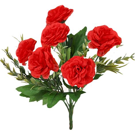 Bouquet De Roses Artificielles En Soie - Décoration Réaliste Pour Mariage Et Maison - Rouge - 1 Pièce (1/2)