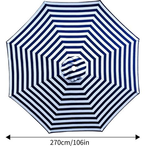 UV-beständiges und wasserdichtes Sonnenschirmdach, geeignet für Gärten und Strände, blau, 270 cm, 8 Streben. (1/4)