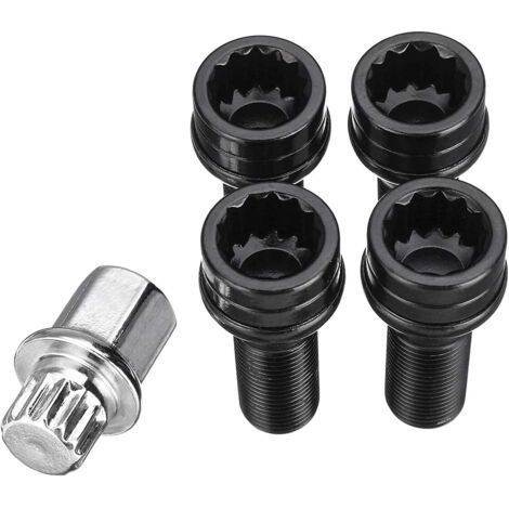 BUNTHAUS M14 X 1,25 Roue Boulons De Blocage Écrou Noir + Clé Compatible avec BMW Mini R54 R55 R56 R57 R58 R59 R60 F55 F56 F57 Compatible avec BMW 1 2 3 4 5 6 7 Series X1 3 5 6