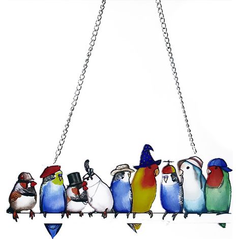 Décoration de fenêtre en vitrail (2 pièces) - Oiseaux en métal et acrylique - Décoration murale - Idéale pour une terrasse ou une porte. (1/5)