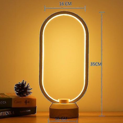 Lampe de table veilleuse LED intelligente en bois avec base en bois et port USB (03) (1/5)