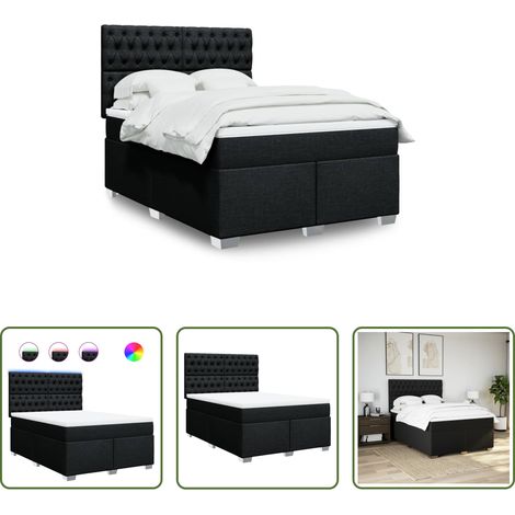 vidaXL LED-Beleuchtung - Boxspringbett mit Matratze Schwarz 140x200 cm Stoff (1/5)