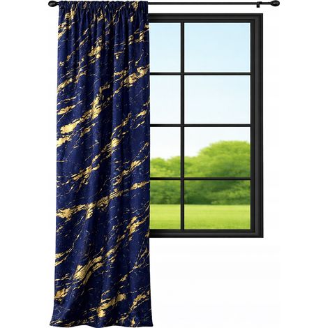 Fertiger Samtvorhang 140x230 Marmor marineblau mit Goldmuster
