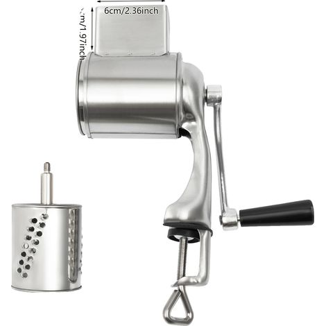 Râpe rotative manuelle, en acier inoxydable, 4 tambours interchangeables, Argent (1/2)