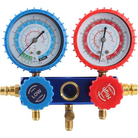 Kit D'aide à L'installation de Climatisation avec 2 Manomètres, Raccord 1/4" et Flexibles 1,5 M, pour R134a, R22 et R410A (1/5)