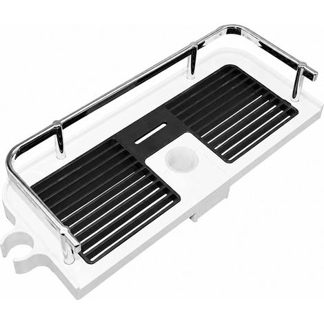 Étagère de douche en ABS 32 x 12 cm, noir/blanc, sans perçage, antirouille, réglable pour tuyaux de 18 à 25 mm (1/5)