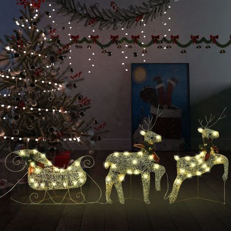 Déco de Noël Rennes LED - Décoration de Noël Rennes avec traîneau 60 LED Extérieur Doré -WYW60278 (1/5)
