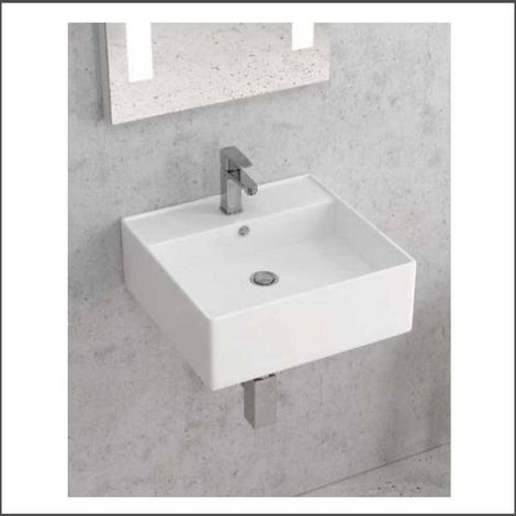 Lavabo Sospeso 46,5x46,5xh16 cm In Ceramica - Con Foro Troppopieno (1/2)